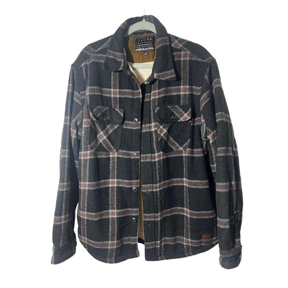 JACHS Men's Flannel Shirt L Grey Brown Plaid Classic Button Up Pockets Cozy Warm - Picture 4 of 9